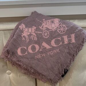 Coach Pink and Black Logo Fringe Wrap